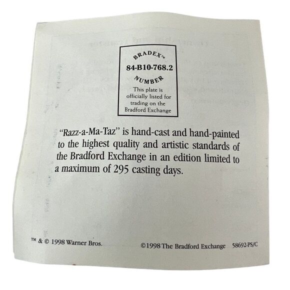 Vintage Looney Tunes Bradford Exchange Razz-a-Ma-Taz 3-D Collector's Plate - Picture 16 of 16